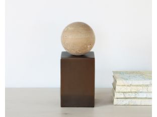 Travertine Ball w/ Steel Pedestal Sculpture - Cleared