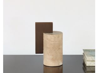 Travertine Column Sculpture w/ Steel Slab - Cleared