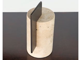 Travertine Column Sculpture w/ Steel Slab - Cleared