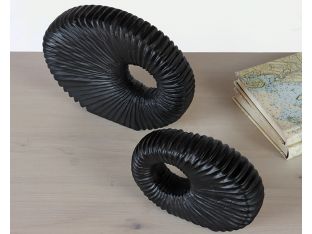 Set Of 2 Black Notched Wood Sculptures - Cleared
