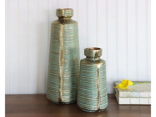 Set Of 2 Cast Gold and Green Vases- Cleared