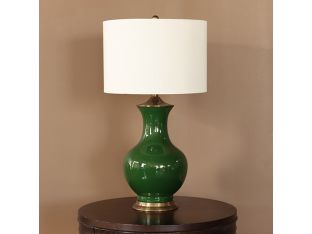 Dark Green And Antique Brass Table Lamp-Cleared