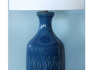 Carved Ocean Blue Ceramic Table Lamp- Cleared