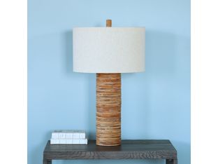 Cylinder Table Lamp With Rattan Strips- Cleared