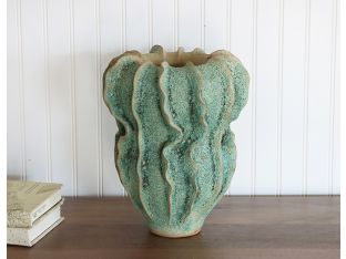Moss Green Swirl Ceramic Vase- Cleared