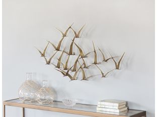 Abstract Brass Seagulls Wall Sculpture