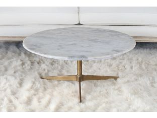 Round Marble Coffee Table W/Brass Tripod Base
