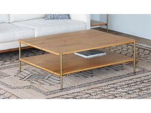 Natural Oak Coffee Table with Antique Brass Base