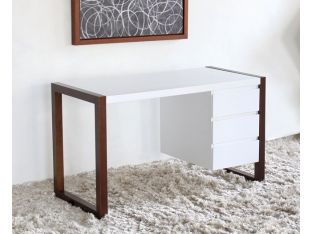 Manon Desk in Matte White with Walnut Legs