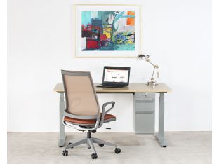 Sit Or Stand Desk With Silver Base & Hanging Cabinet