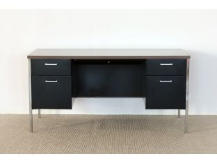 Vintage Black Metal Desk With Laminate Top