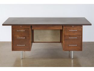 Vintage Brown Desk With Two File Cabinets