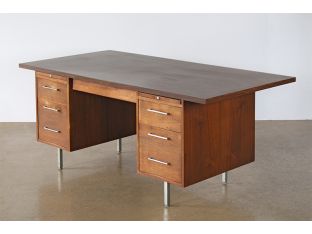 Vintage Brown Desk With Two File Cabinets