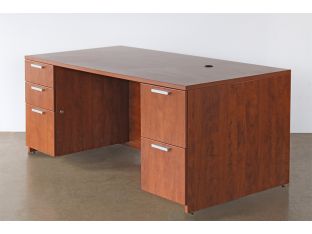 Golden Cherry Desk With Two File Cabinets 