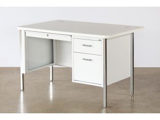 White metal Desk with File Cabinet   