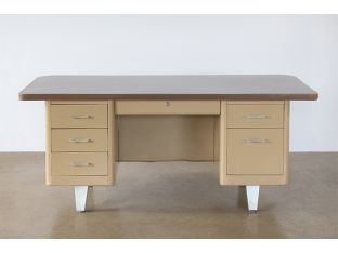 Putty Metal Desk - WIDE Top - Two File Cab
