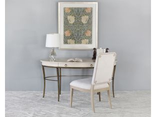 Oval Parchment Finish Writing Desk With Brass Base