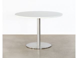Round White Cafe Table W/Brushed Aluminum Base