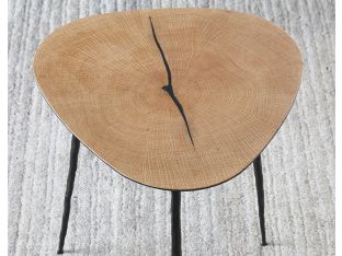 Tall White Oak End Table with Forged Steel Legs