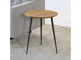 Round Reclaimed Chestnut End Table With Metal Legs