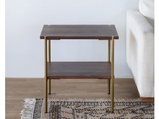 Umber Brown End Table with Antique Brass Base
