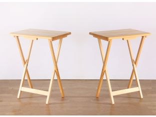 Vintage Folding Wood TV Tables (Set of 2)