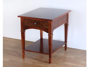 Cherry End Table w/ Burled Wood Drawer