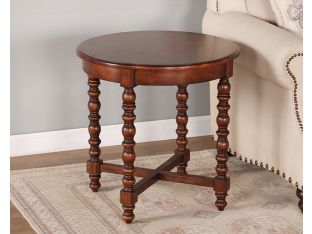 Turned Leg Round End Table with Stretchers