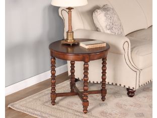 Turned Leg Round End Table with Stretchers