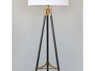 Black Metal Tripod Floor Lamp With Brass Accents