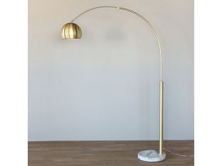 Brass Arc Lamp With Brass Hood Shade And Marble