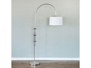 Polished Nickel Arc Floor Lamp With Fabric Shade