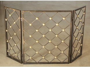 Bronze Iron Fireplace Screen with Brass Accents