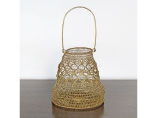 Small Antique Brass And Iron Wire Lantern