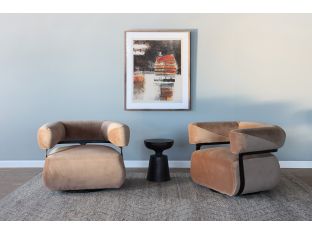 Fawn Velvet Bolster Swivel Lounge Chair