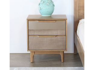 Warm Honey Oak 2 Mirrored Drawer Nightstand