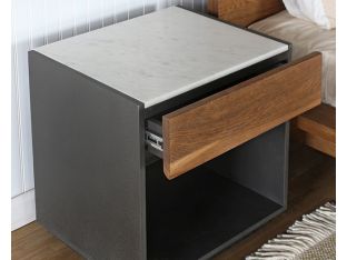 Dark Grey Lacquered Nightstand With Oak Drawer 