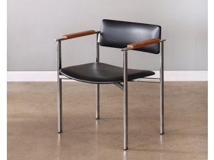 Black Leather Office Chair w/Wood Arm Accent