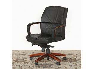 Black Leather Conference Chair With Wood Base