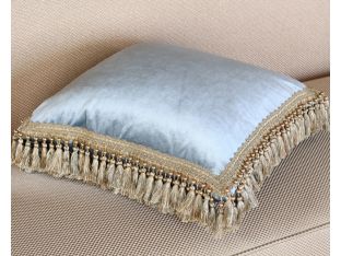 Pale Blue Velvet Pillow with Gold Tassel Fringe