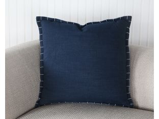 Navy Linen Pillow With Stitched Edge