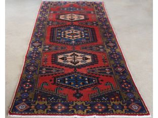 3'8" x 10'2" Red and Blue Azerbaijani Persian Runner Circa 1965