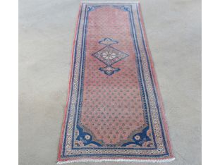 2'5" x 8'2" Salmon and Blue Hamadan Persian Runner