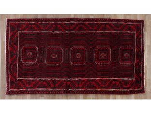 3' X 6' Red Square Pattern Persian Rug