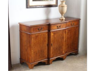 Yew Wood Breakfront Console Cabinet, Circa 1960