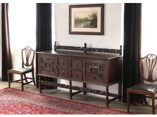 Jacobean Style Carved Oak Sideboard with Rail, Circa 1920