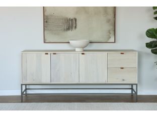 Light Poplar Long Sideboard with Leather Pulls