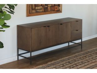 Auburn Poplar Long Sideboard with Leather Pulls