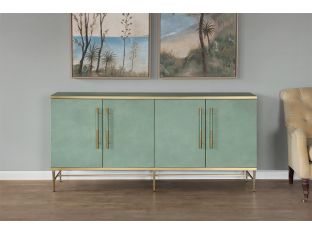 Wrapped Green Leather & Brass Sideboard