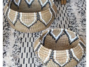 Set Of 2 Raffia Nesting Baskets W/Tribal Pattern